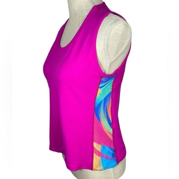 Dona Jo Bright Fuchsia Pink Colorful Side Tennis Match UPF 50+ Tank Top - Picture 3 of 5